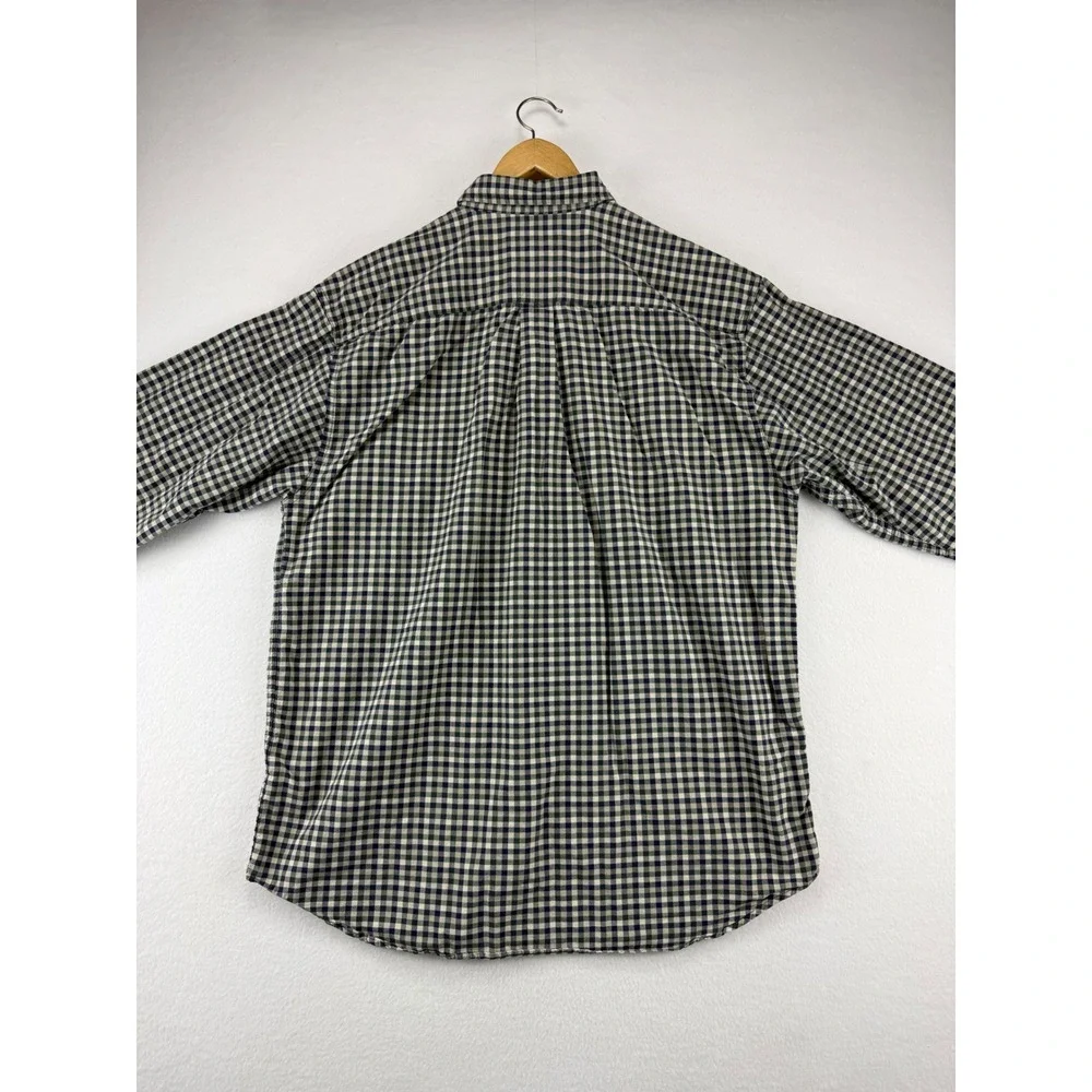 Eddie Bauer Button Down Shirt Mens Large Tall Navy Green Gingham Plaid‎ Cotton